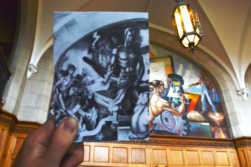 MSU Auditorium murals by Charles Pollock then and now