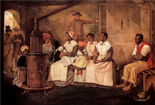 Image of enslaved people waiting at a sale
