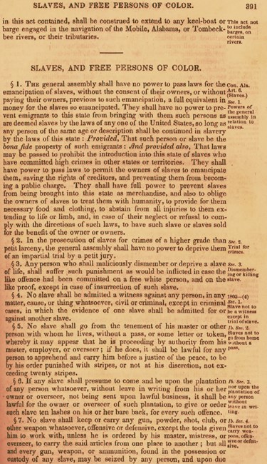 Image of a document showing slave codes