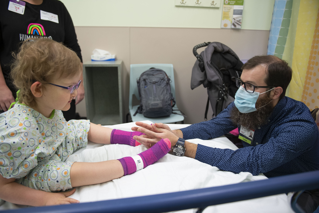 Dr. Caleb Bupp examines Bachmann-Bupp Syndrome patient Marley 