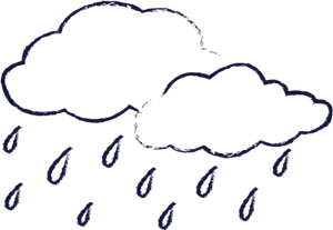 Drawing of clouds with raindrops falling