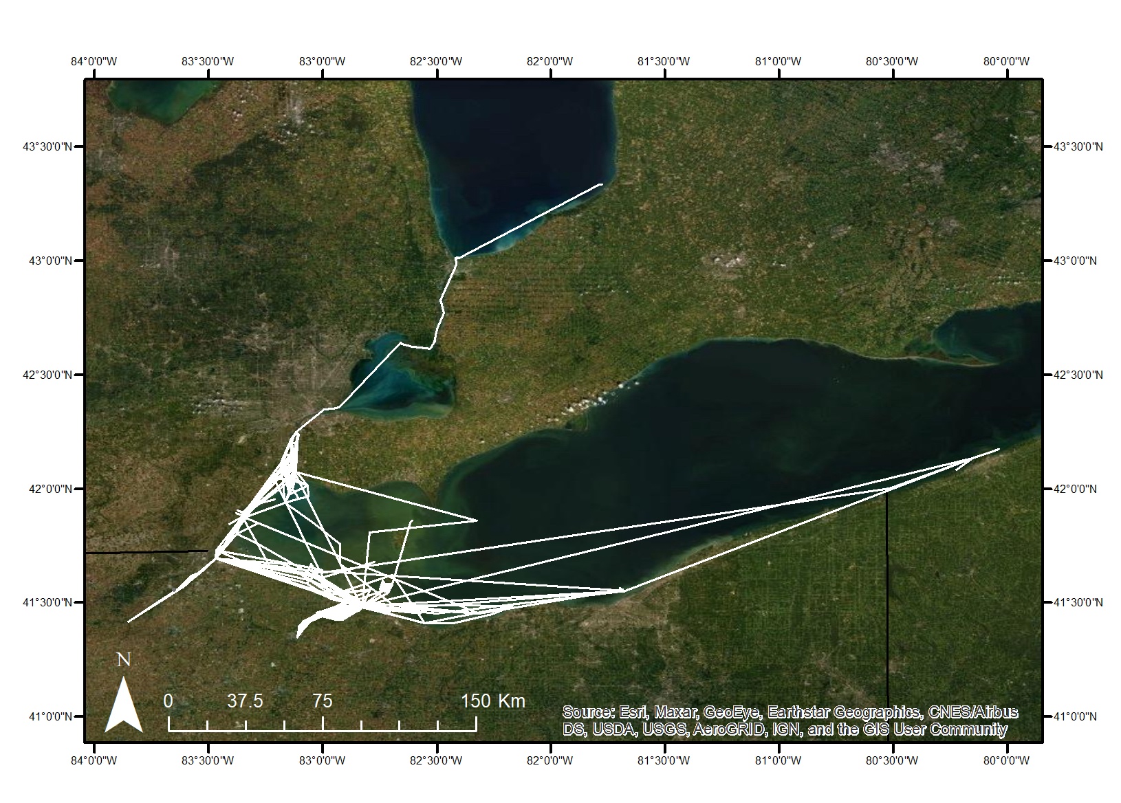 Map of tagged grass carp movement. Courtesy of Travis Brenden