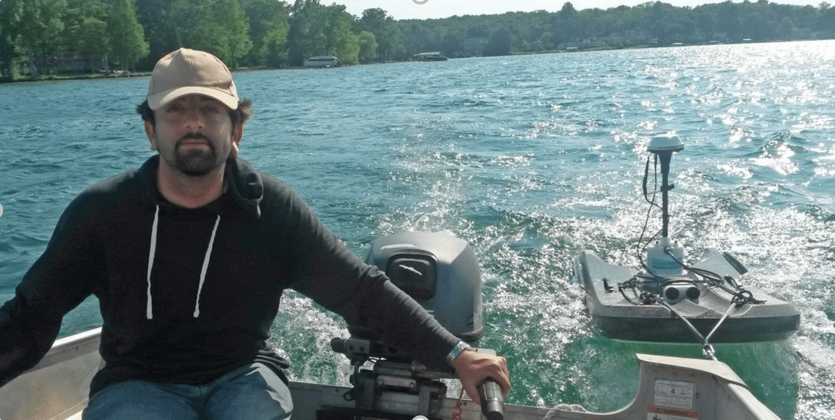Former graduate student Ammar Safaie collecting bathymetry data for the Gull Lake model in 2015 Credit Phani Mantha