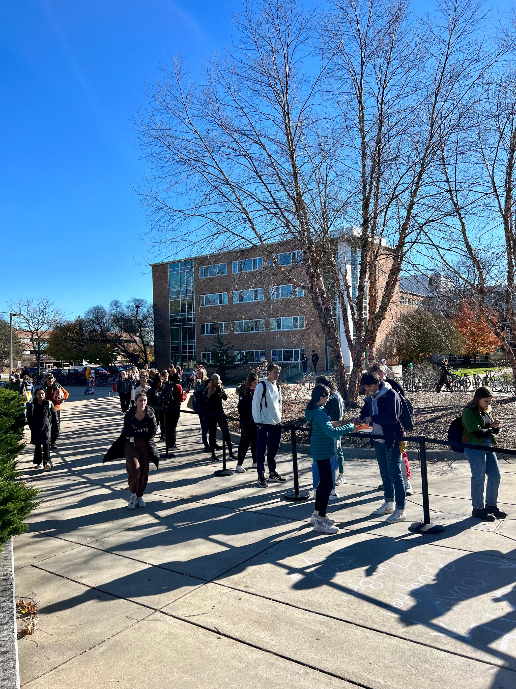 Students lining up outside of Brody Hall.