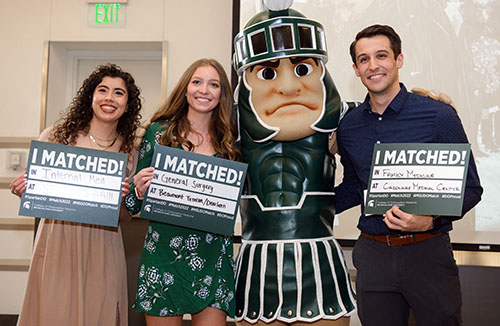 College of Osteopathic Medicine students celebrate their residency matches with Sparty