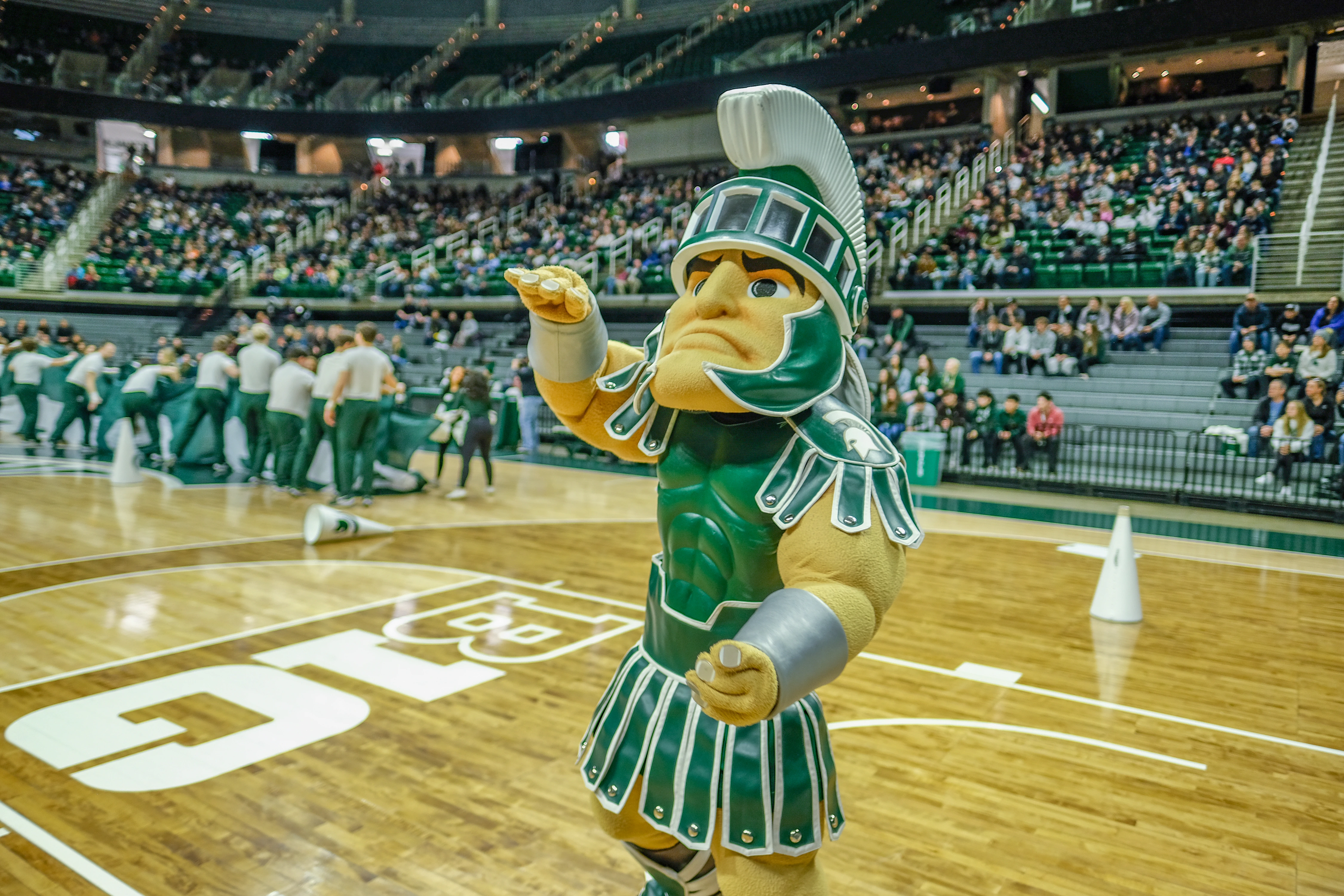 Sparty at Admitted Student Day in the Breslin Center