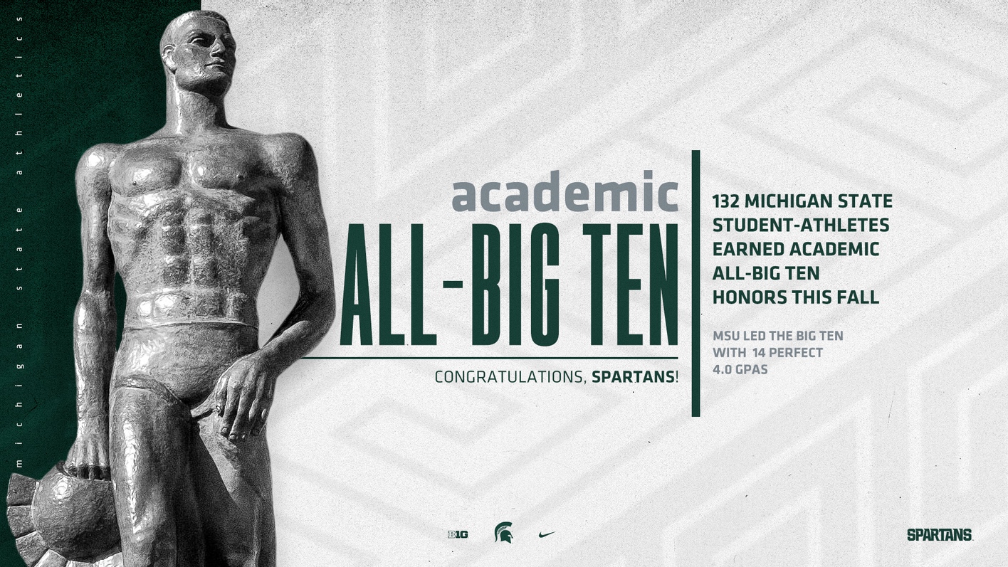 Academic All-Big Ten. Congrautlations, Spartans! 132 Michigan State student-athletes earned Academic All-Big Ten honors this fall. MSU Led the Big Ten with 14 perfect 4.0 GPAs.