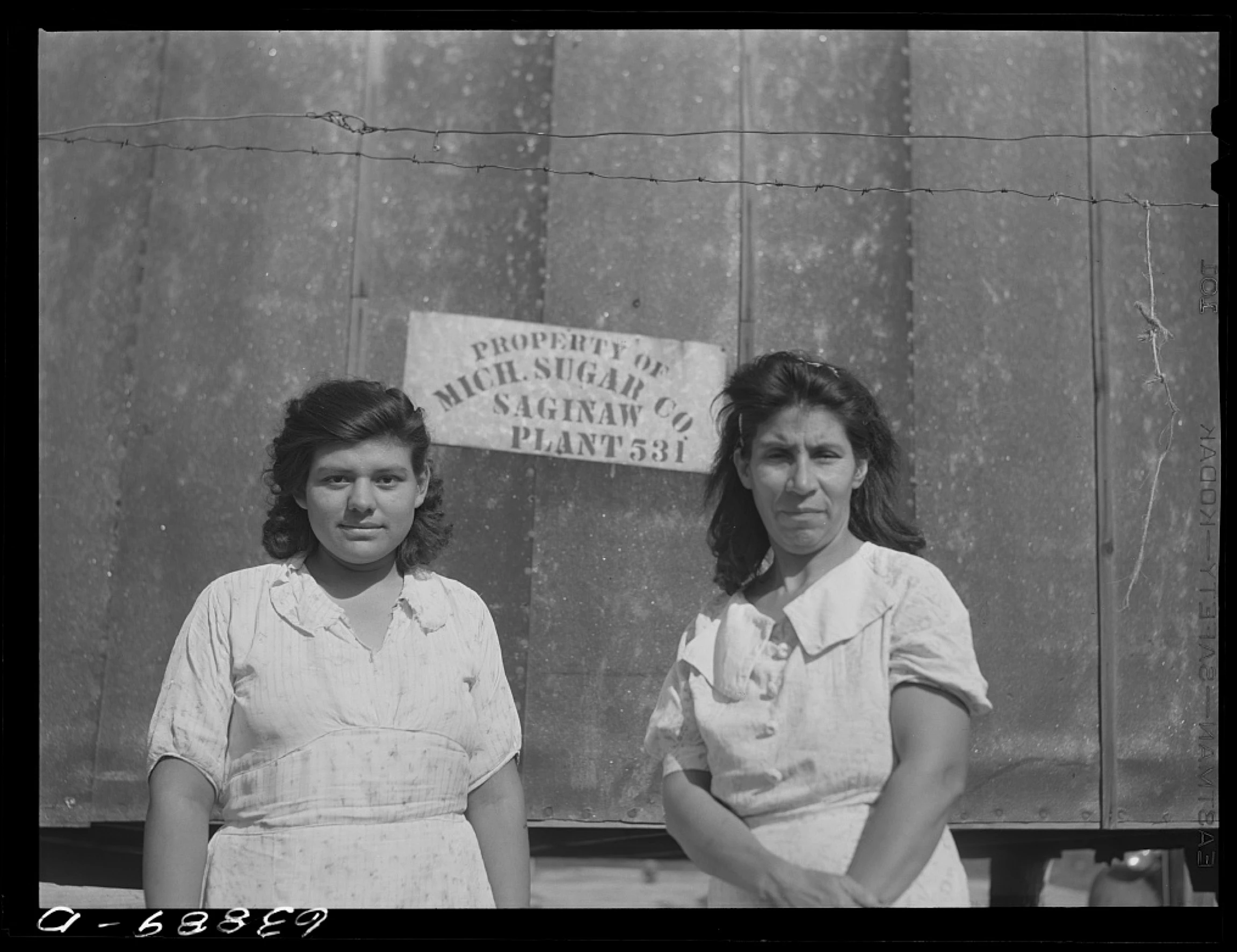 Two sugar beet farmworkers in Saginaw County. Photo accessed through the Library of Congress 