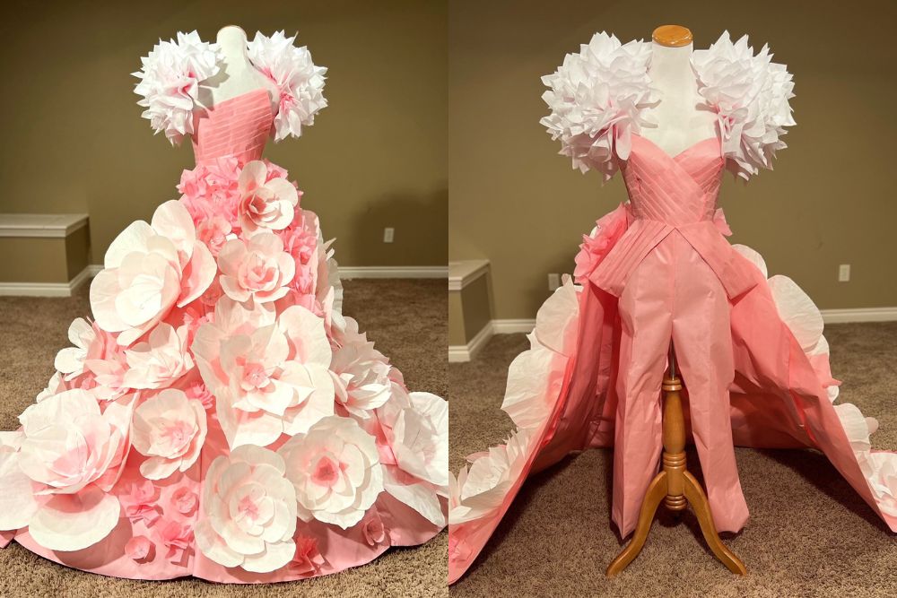 Kate Blaskiewicz’s MSU-inspired cherry blossom paper gown.