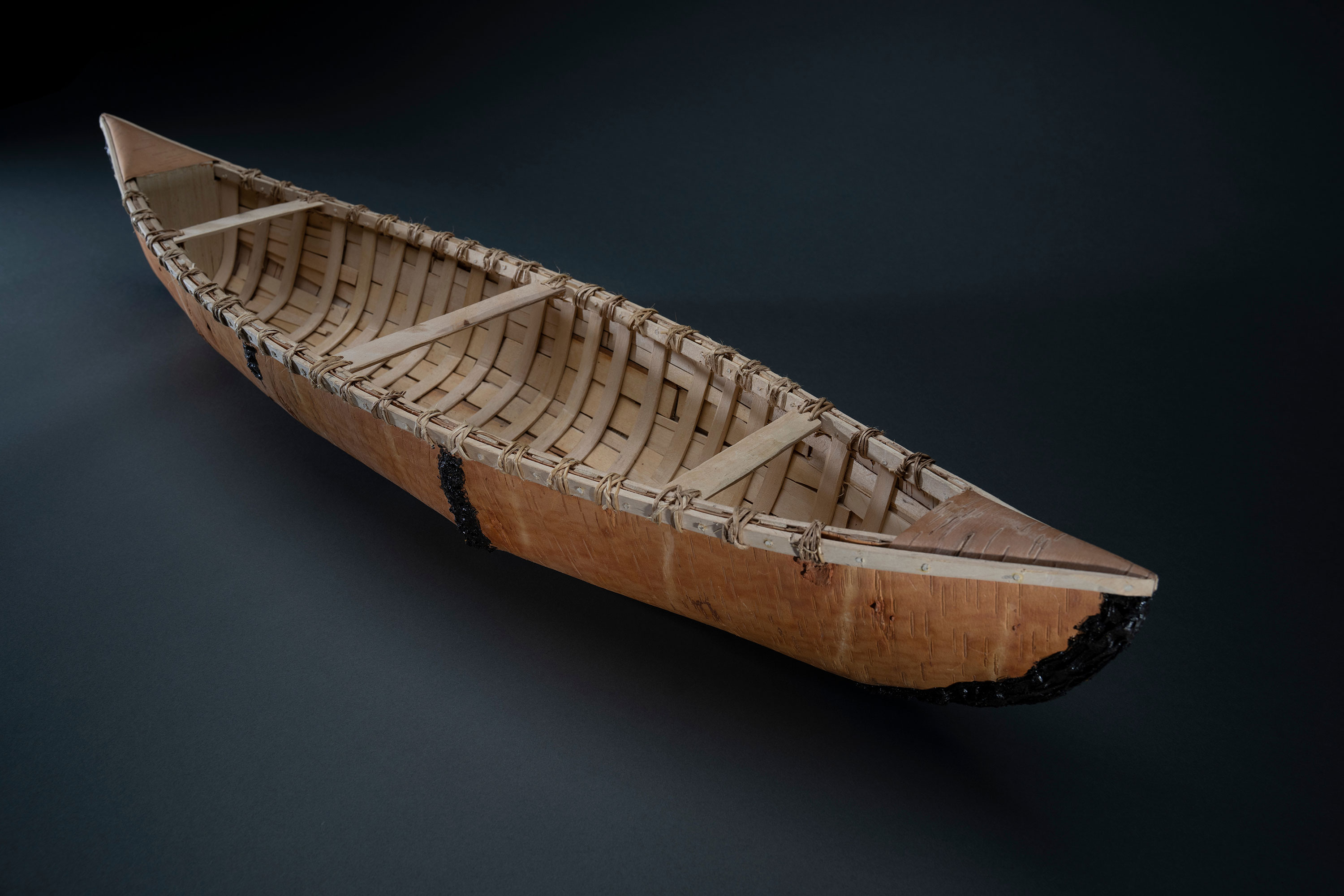 A wooden canoe