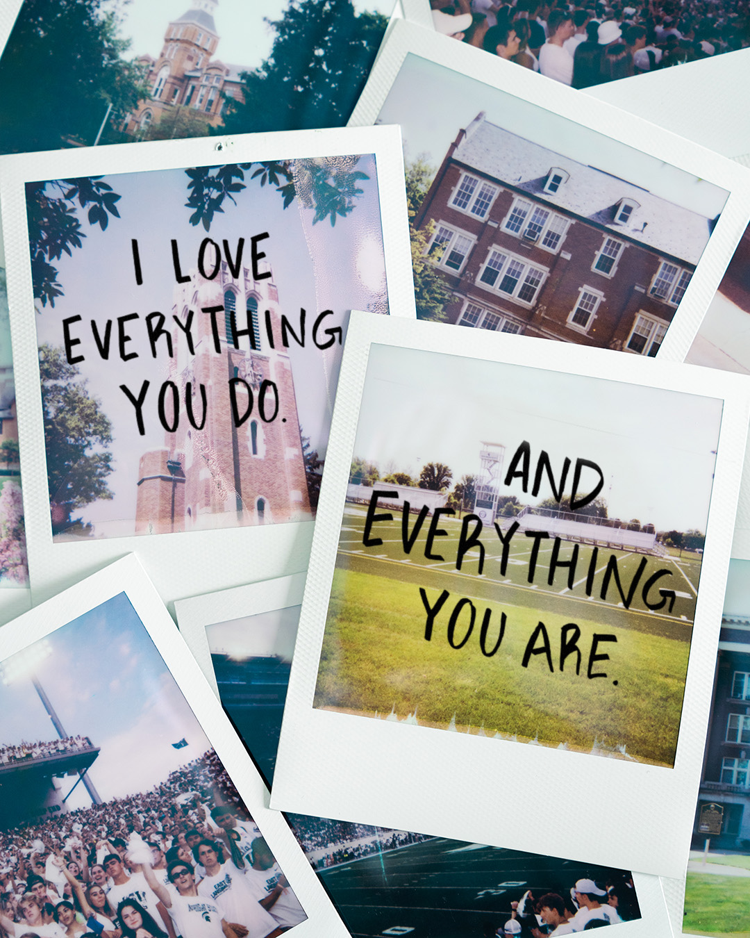 Polaroids with text written in marker 