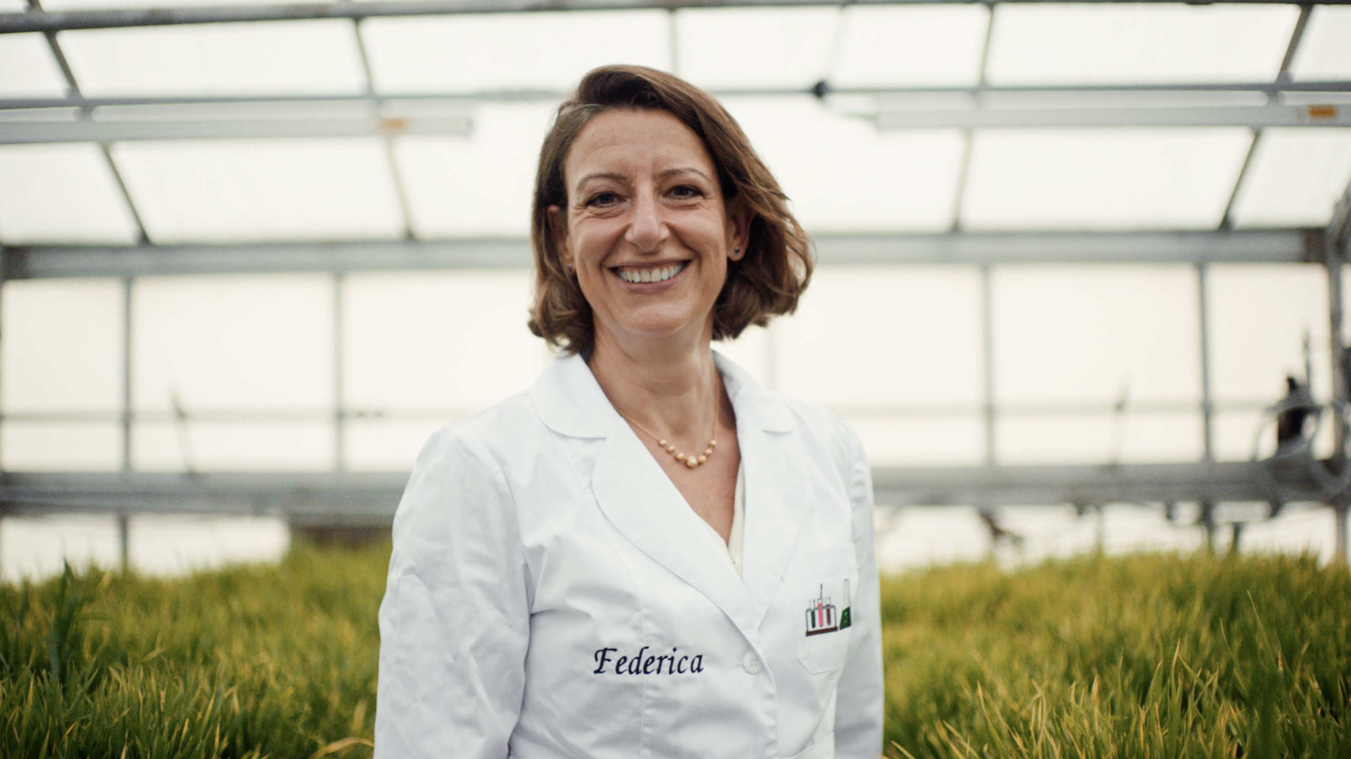 Federica Brandizzi, a Michigan State University Distinguished Professor, in a greenhouse. She has been involved in projects for NASA on how plants adapt in space.