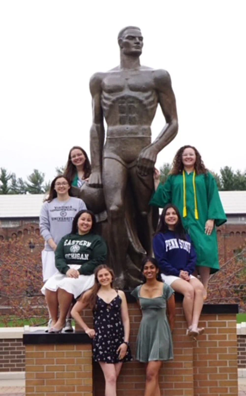 Maria Cinzori and friends with Spartan Statue