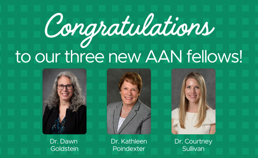 Congratulatory graphic featuring Dr. Dawn Goldstein, Dr. Kathleen Poindexter and Dr. Courtney Sullivan. 