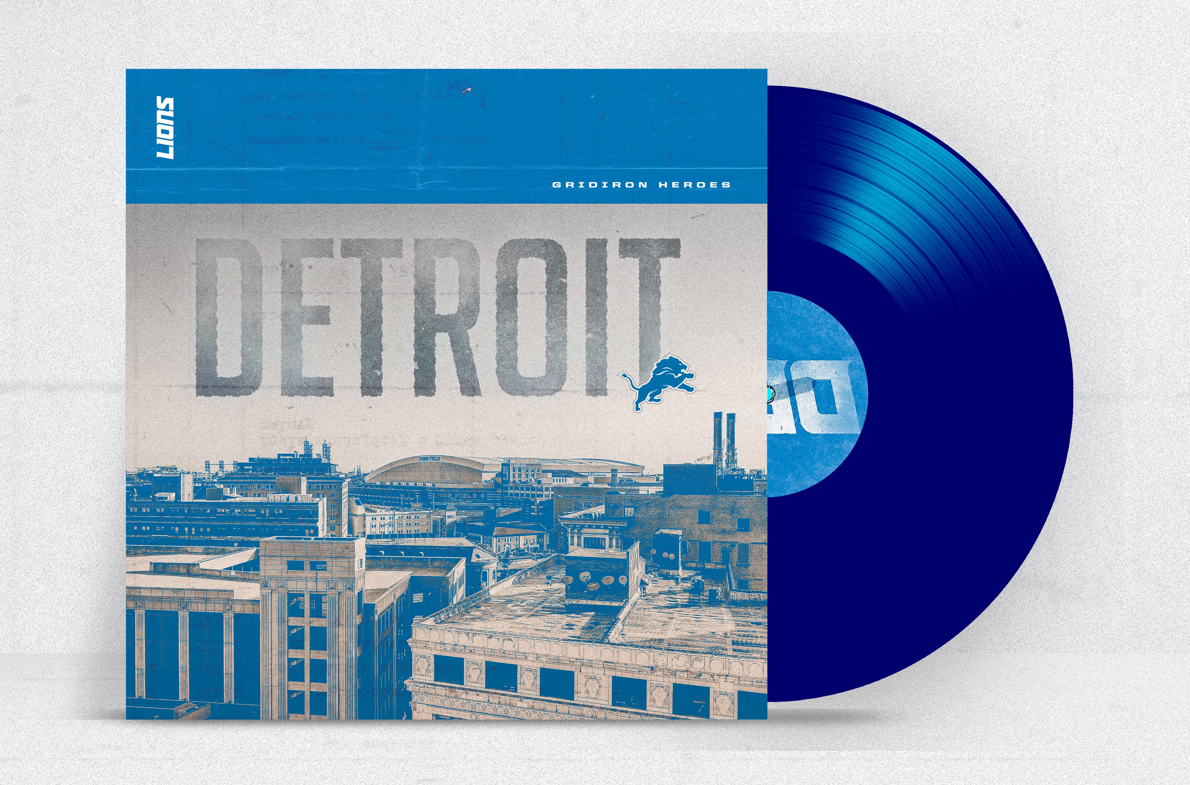 A cover and vinyl record that showcase the city of Detroit.