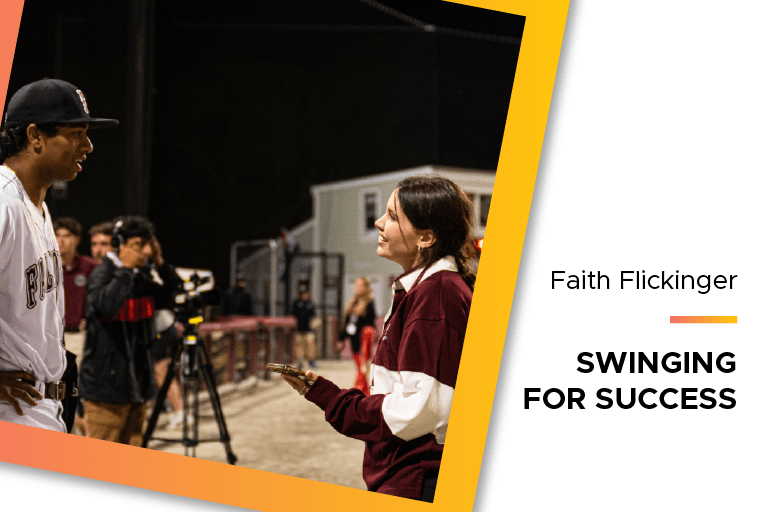 Faith Flickinger conducting an interview with a baseball player