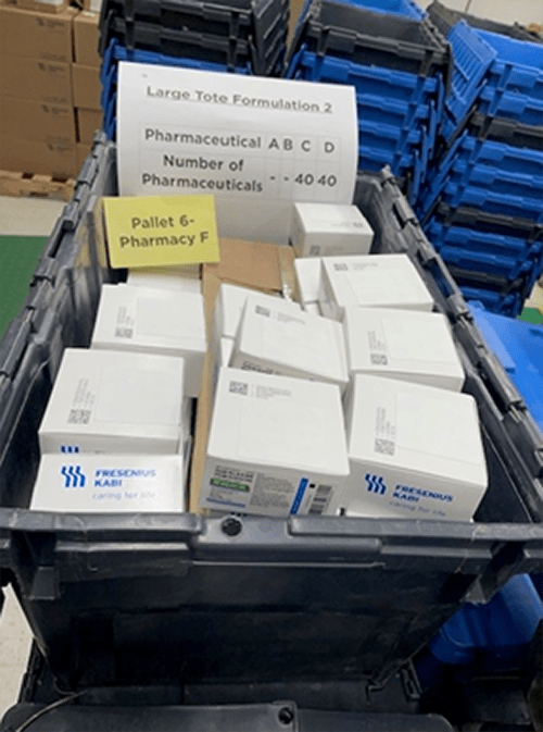 A new order of pharmaceuticals is received at a “pharmacy,” the last distribution point in the real-world pilot.