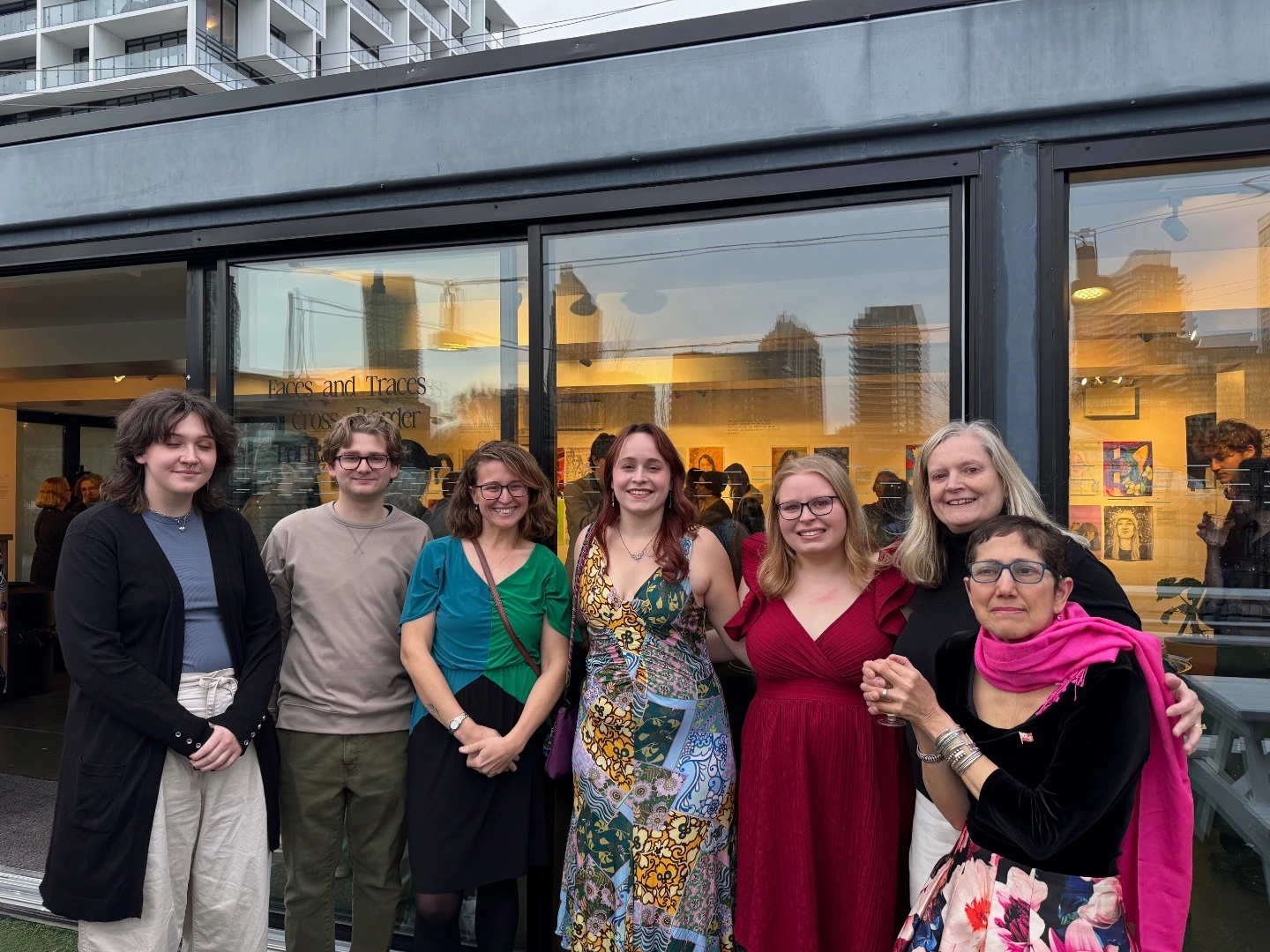 MSU art students at the “Faces and Traces” opening with MSU professors Candice Chovanec, Rebecca Malouin, and d’Ann Desimone. From left to right: Amanda Roberts, Brennan Petrucci, Professor Candice Chovanec, April Montoye, Breanna Chaput, Professor Rebecca Malouin and Professor d’Ann Desimone.
