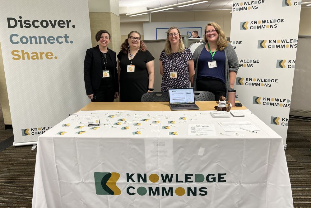 Knowledge Commons Director Kathleen Fitzpatrick, Product Manager Bonnie Russell, User Engagement Manager Larissa Babak, and Core Team Member Annabelle Miller.