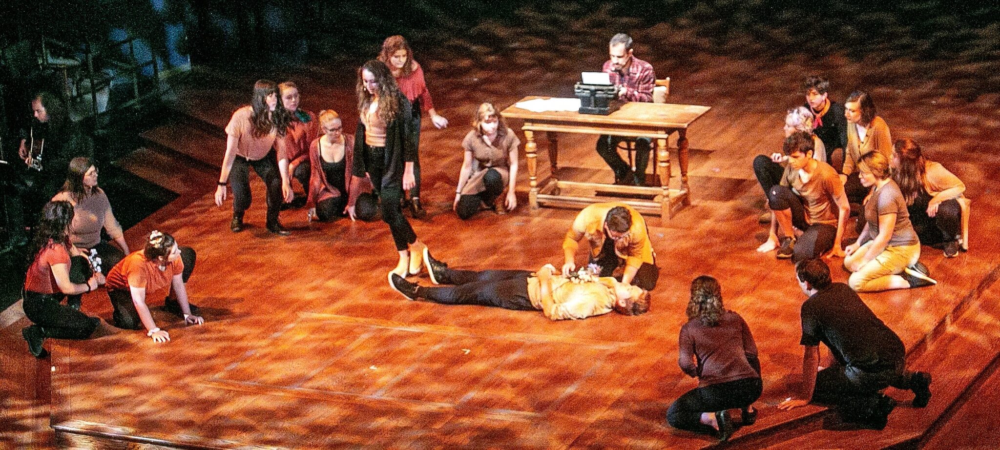 Kevin T. Mazur and other cast members in the 2019 MSU production of “Dr. Fox and the Impossible Cure for Death.”