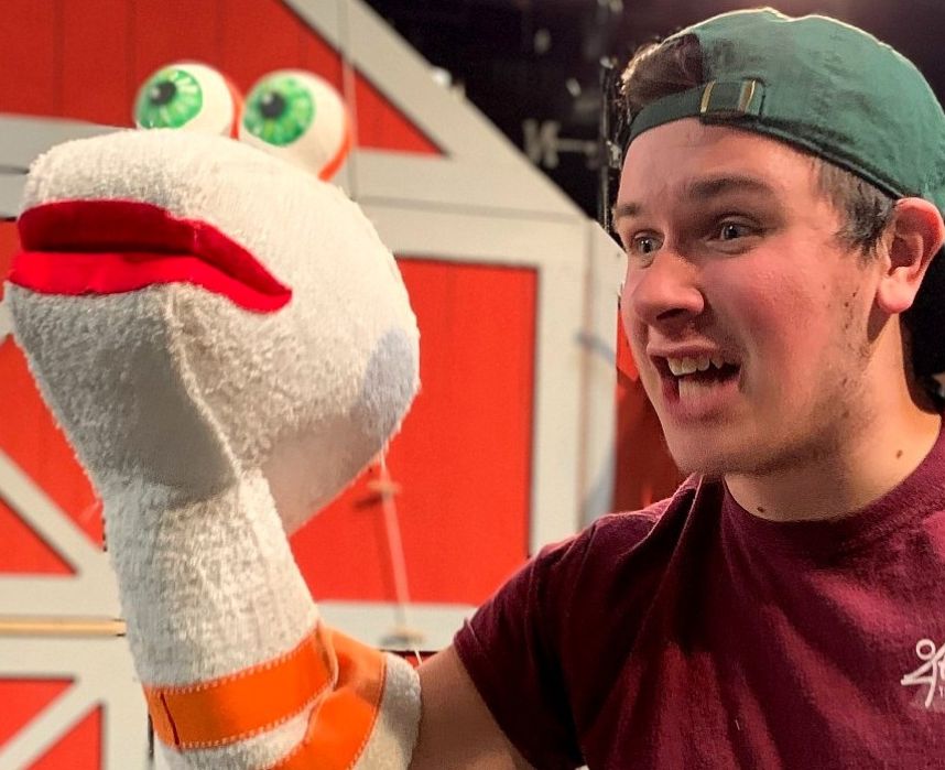 Kevin T. Mazur performing in “Farm! A Musical Experience,” a 2018 MSU Sense-Ability Ensemble production.