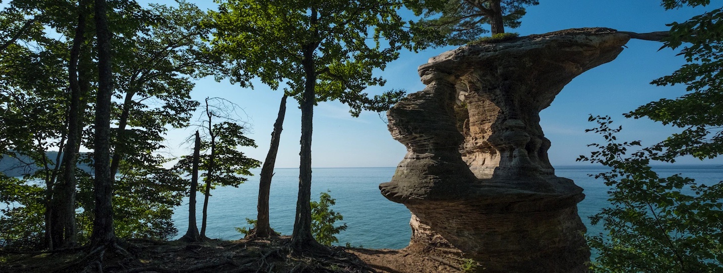 Chapel Rock on Michigan's Upper Peninsula during the summer.